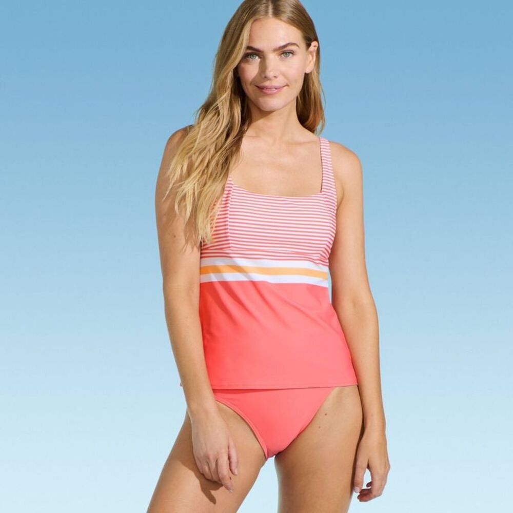 Lands' End Vibrant Coral and White Sarong